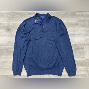 A45 NWT Pendleton Sweater Mens M Pullover 1/4 Buttoned 100% Cotton Knit Blue